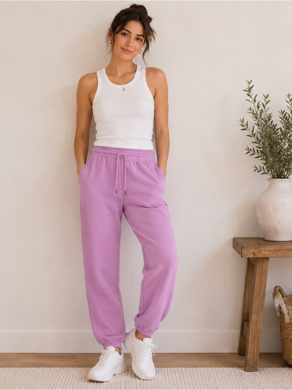 Uniqlo 100% Cotton Pink Sweatpants Size Small Drawstring Joggers Lounge Pants
